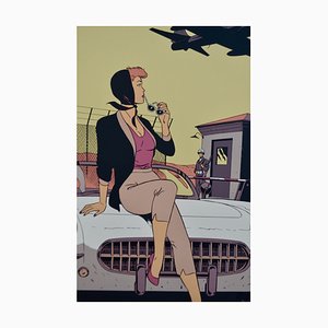 Philippe Berthet, Pin-Up on the Car With the Plane Taking Off, Screen Print