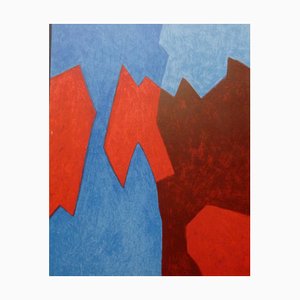 Serge Poliakoff, Composición azul y roja, 1968, Litografía original