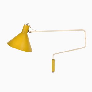 Dutch Metal Elbow Wall Lamp with Yellow Hood from Anvia, 1950s