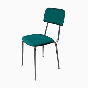 Mid-Century Italian Modern Chromed Steel & Forest Green Velvet Chair, 1960s