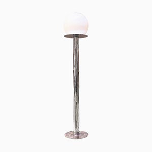 Space Age Italian Floor Lamp in Chromed Steel and Opaline Glass, 1970s
