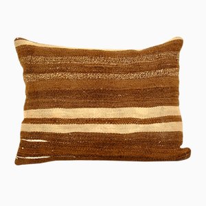 Turkish Anatolian Traditional Brown Hemp Kilim Pillow Cover