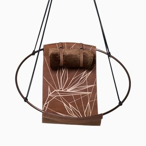 Modern Minimal Strelitzia Carved Into Genuine Leather Sling Hanging Chair by Joanina Pastoll for Studio Stirling
