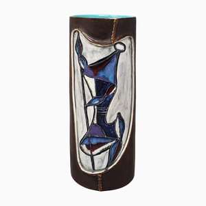 Vase en Céramique et Cuir par Marcello Fantoni, Italie, 1950s