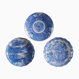 hite Keramikteller mit Ornate Indigo Blue Designs, 3er Set