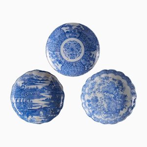 Piatti in ceramica con decorazioni blu indaco, set di 3