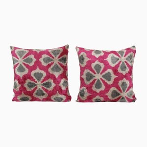 Pink Ikat Velvet Cushion Covers, Set of 2