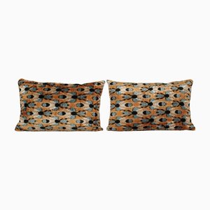 Bronze Silk Ikat Velvet Cushion Covers, Set of 2