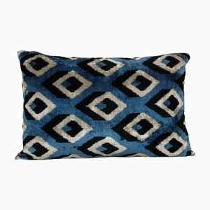 Uzbek Blue Silk & Ikat Velvet Pillow Cover