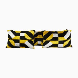 Housses de Coussin Ikat en Soie à Motifs Jaunes, Set de 3