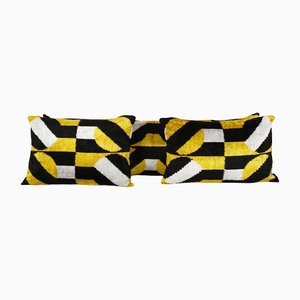 Yellow Patterned Silk & Velvet Ikat Bedding Pillow Covers, Set of 3