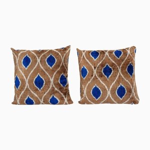 Federe Ikat in velluto e seta blu, Uzbekistan, set di 2