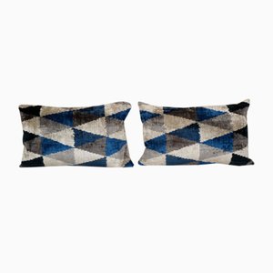 Handmade Ikat Velvet Pillow Covers With Triangle Pattern, Set of 2