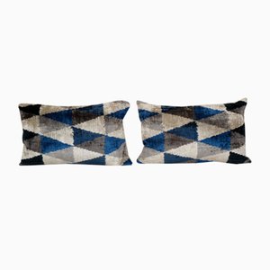 Housses de Coussin en Velours Ikat avec Motif Triangle, Set de 2