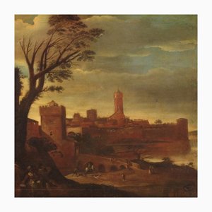 Italian Landscape Painting, 17th-Century, Oil on Canvas, Framed