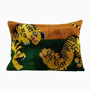 Handwoven Silk & Velvet Tiger Pillow Cover
