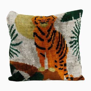 Square Silk & Ikat Velvet Tiger Pillow Cover