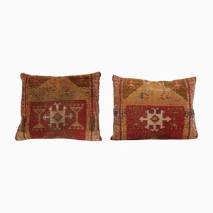 Vintage Turkish Oushak Lumbar Pillow Covers, Set of 2