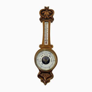 Antique Victorian Carved Oak Banjo Barometer