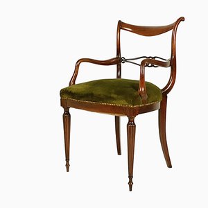 Mid-Century Italian Wooden & Green Velvet Armchair, 1950s