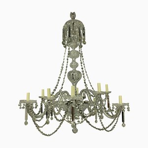 Large Antique English Chandelier in Cut Glass
