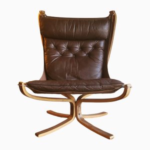 Dark Brown Leather Patinated Falcon Chair by Sigurd Ressell for Vatne Møbler, 1970s