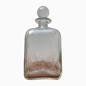 Botella danesa vintage de vidrio con grabado