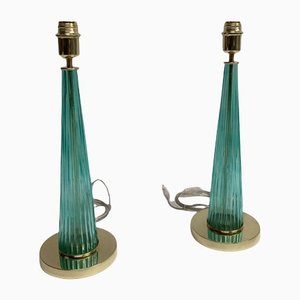 Glass & Brass Table Lamps, Set of 2