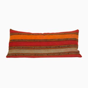 Housse de Coussin Kilim Vintage Minimaliste à Rayures Rouges, Turquie