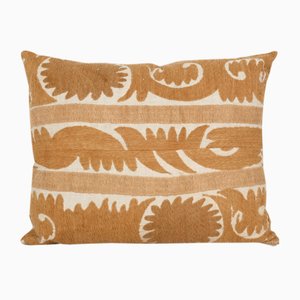 Square Neutral Beige Accent Suzani Pillow Cover in Muted Yellow