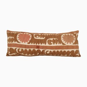 Funda de cojín Suzani marrón bordada a mano con bordado decorativo a mano, Uzbekistán