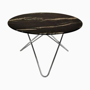 Black Marquina Marble and Stainless Steel Big O Side Table from Ox Denmarq