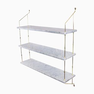 White Carrara Marble and Brass Morse Shelf from Ox Denmarq