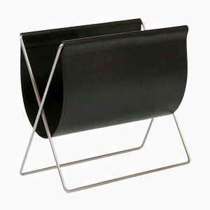 Black Leather and Steel Maggiz Magazine Rack by Ox Denmarq