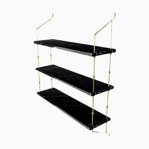 Black Marquina Marble and Brass Morse Shelf by Ox Denmarq