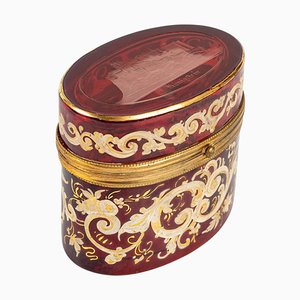 Bohemian Engraved and Enamelled Ruby-Coloured Oval Box