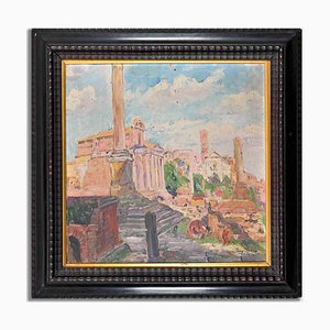 Luigi Tarra, View of the Forum Romanum, Painting, 1929, Framed
