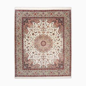 Chinese Floral Tabriz Rug in Olive Green with Border and Medallion