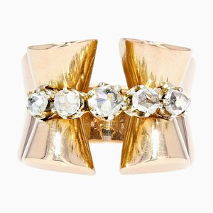 Rose-Cut Diamond & 18 Karat Rose Gold Tank Ring, 1940s