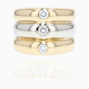 Modern 3 Diamond & 18 Karat Yellow and White Gold Bangle Ring