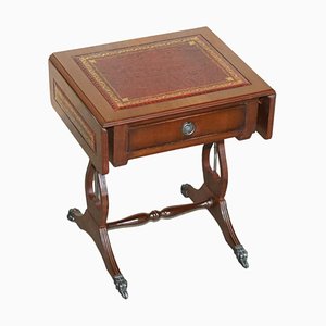 Oxblood Leather & Gold Leaf Side Table with Extending Top