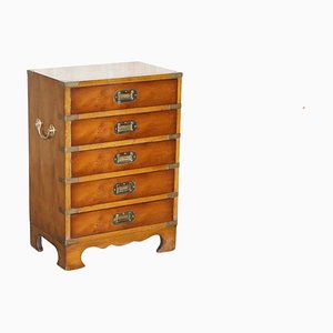Military Campaign Style Side Table Sized Chest of Drawers in Burr Walnut