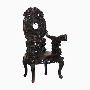 Japanese Qing Dynasty Carved Dragon Throne Armchair, 1880s