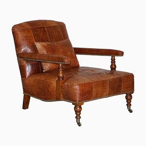 Crocodile Effect Brown Leather Reading Armchair from Ralph Lauren