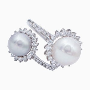 18 Karat White Gold Ring with Diamonds & Pearls