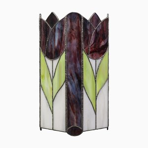 Vintage Tiffany Style Stained Glass Square Tulip Lamp