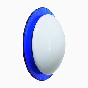 Mid-Century Italian Round Blue and White Murano Glass Sconce, 1970s