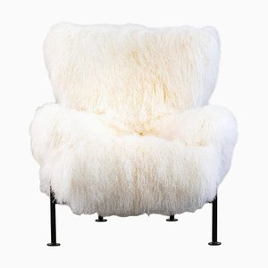 PL19 oder Tre Pezzi Sessel aus weißem mongolischem Pelz von Franco Albini für Poggi Pavia