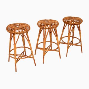 Bamboo Bar Stools by Franco Albini, 1970s, Set of 3