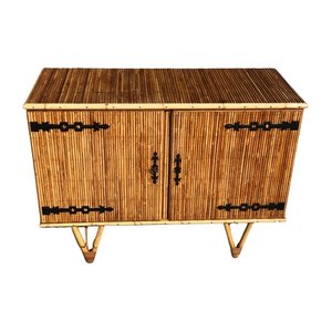 Sideboard in Split Bamboo and Wrought Iron from Audoux Minet, 1950
